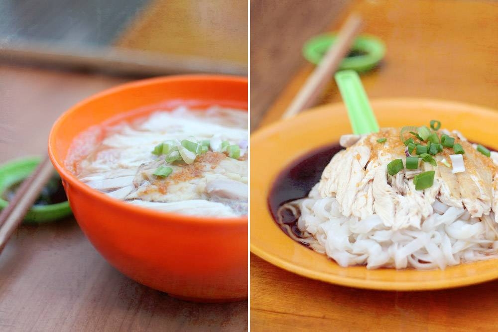 Some Stalls offer the same noodle dish in both soup (left) and 'dry' (right) versions.