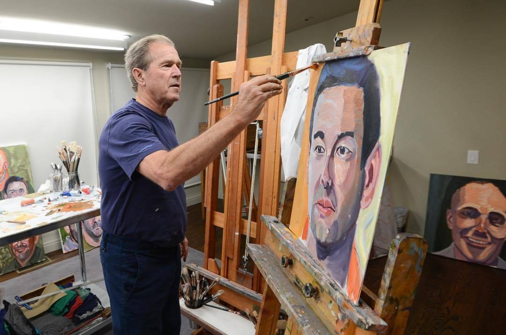 Bush, pictured here painting a portrait of a US army veteran, has been indulging in his art after his presidency. ― Picture via Instagram/ georgewbush