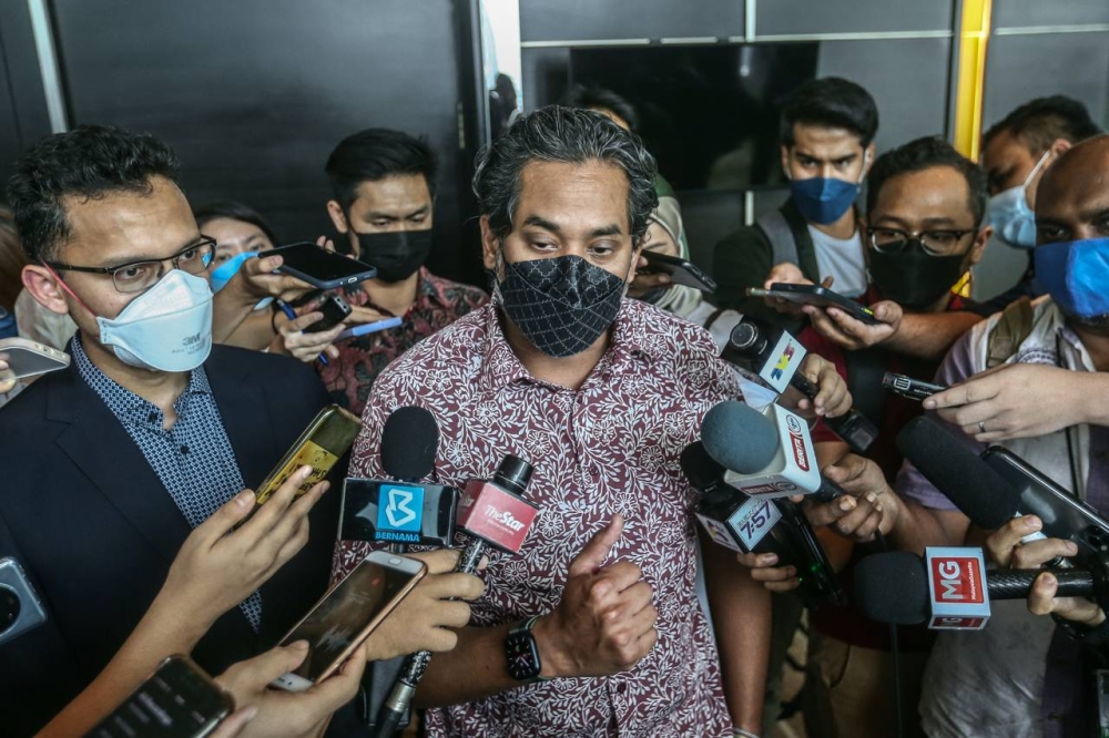 Health Minister Khairy Jamaluddin speaks to reporters during a World Asthma Day 2022 programme in Bangsar South May 19, 2022. — Picture by Hari Anggara