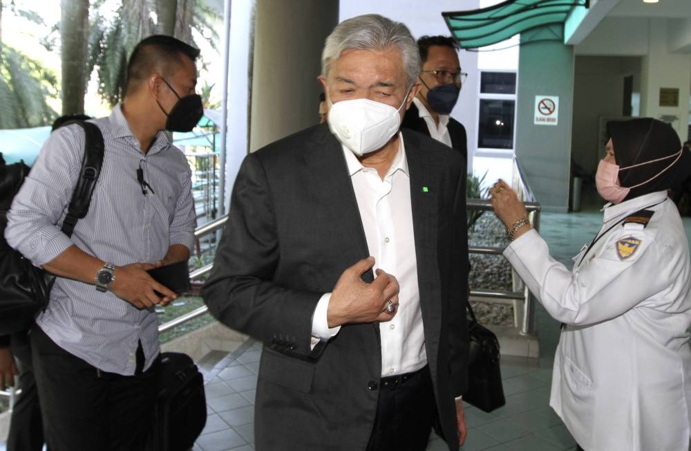 Datuk Seri Ahmad Zahid Hamidi is pictured at the Shah Alam Court on May 12, 2022. — Picture by Miera Zulyana