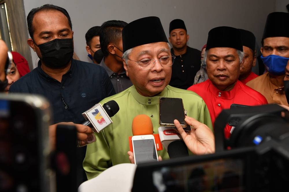 Prime Minister Datuk Seri Ismail Sabri Yaakob speaks to the media during the Umno Aidilfitri open house in Kuala Terengganu, May 20, 2022. — Bernama pic 