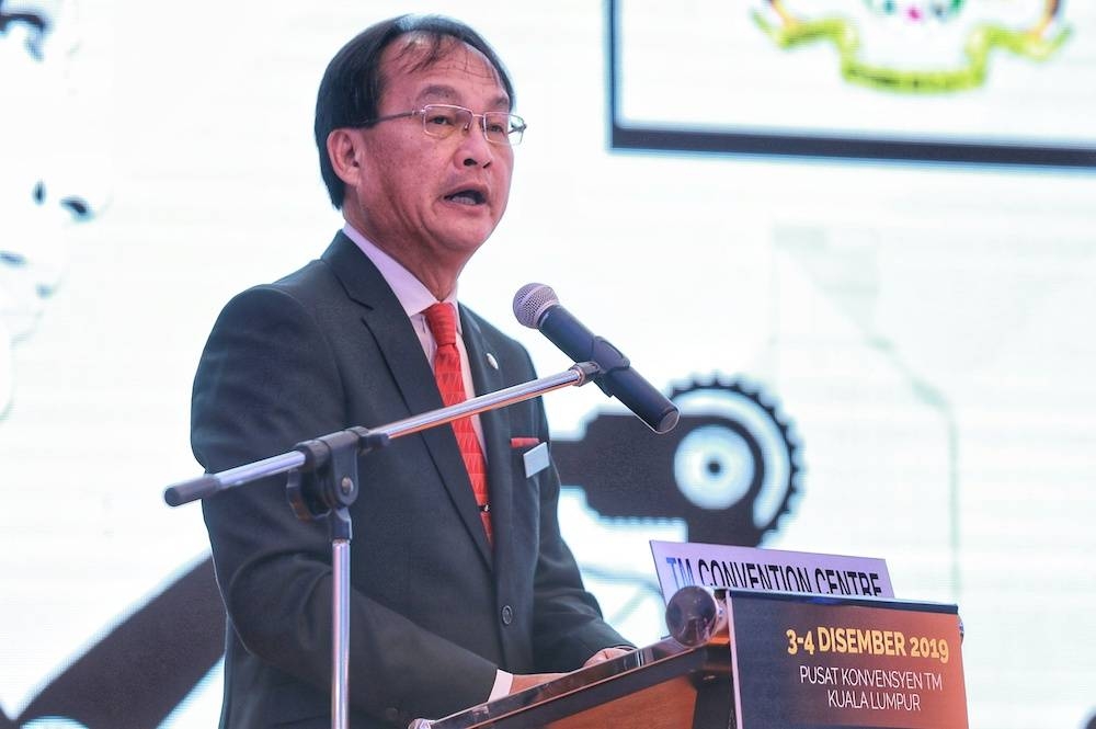 File picture of Baru Bian delivering a speech at Menara TM in Kuala Lumpur December 3, 2019. — Picture by Ahmad Zamzahuri