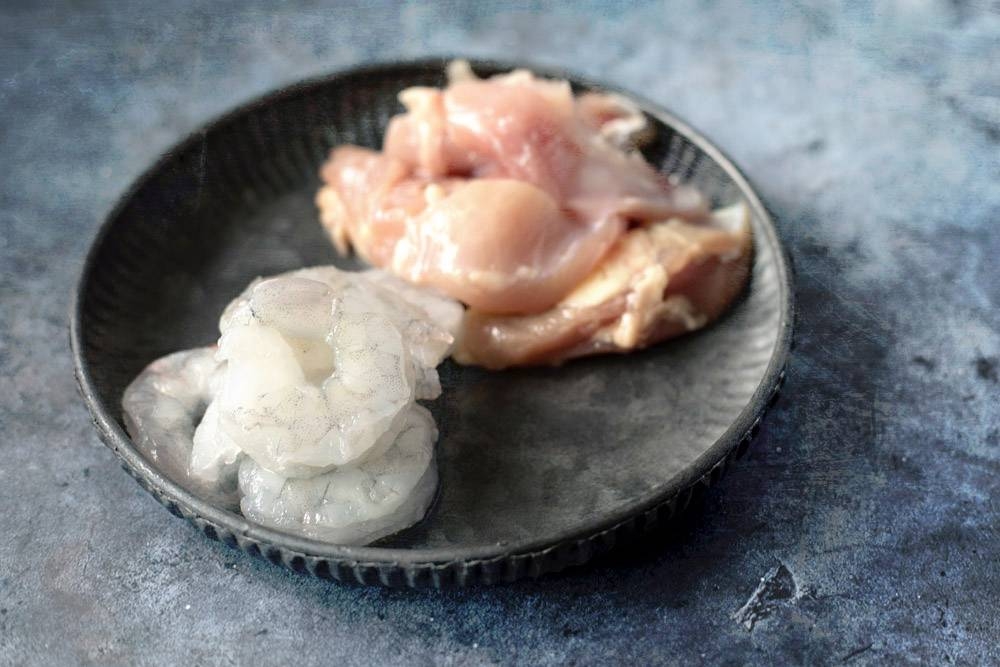 Seafood (such as prawns) and chicken add protein.