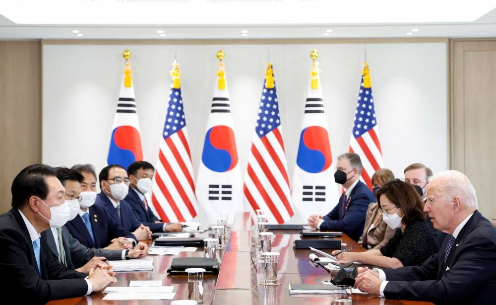 US President Joe Biden attends a bilateral meeting with South Korean President Yoon Suk-youl at the People's House in Seoul May 21, 2022. — Reuters pic