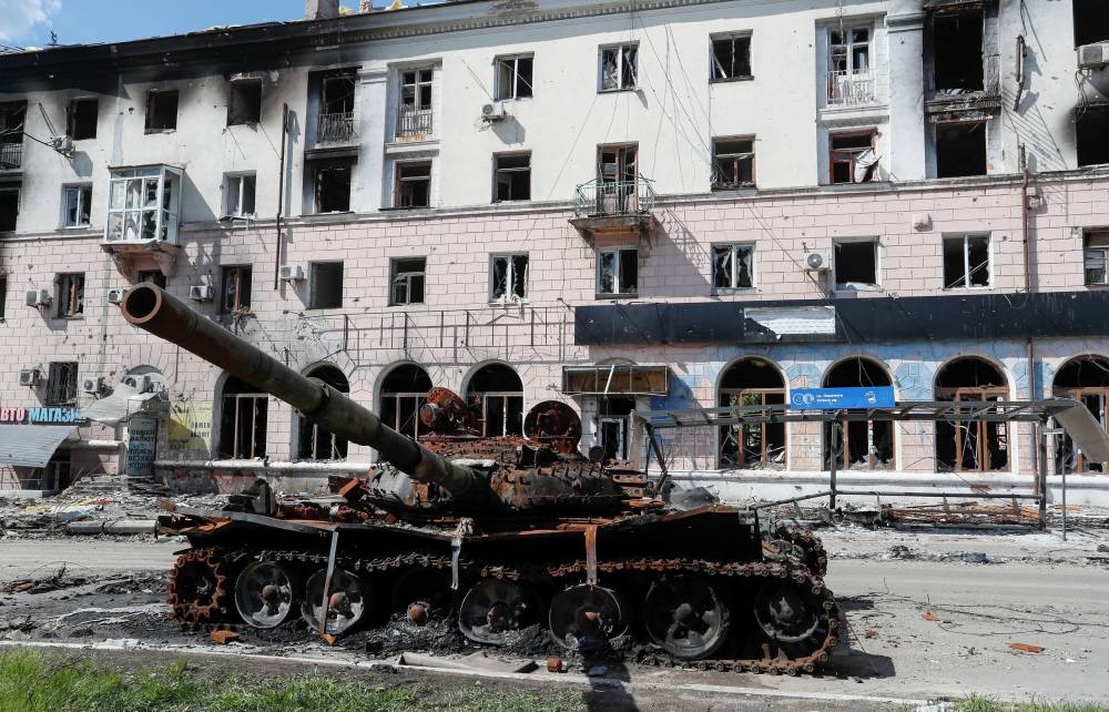 A view shows a tank, which was destroyed during Ukraine-Russia conflict in the southern port city of Mariupol, Ukraine May 20, 2022. ― Reuters pic