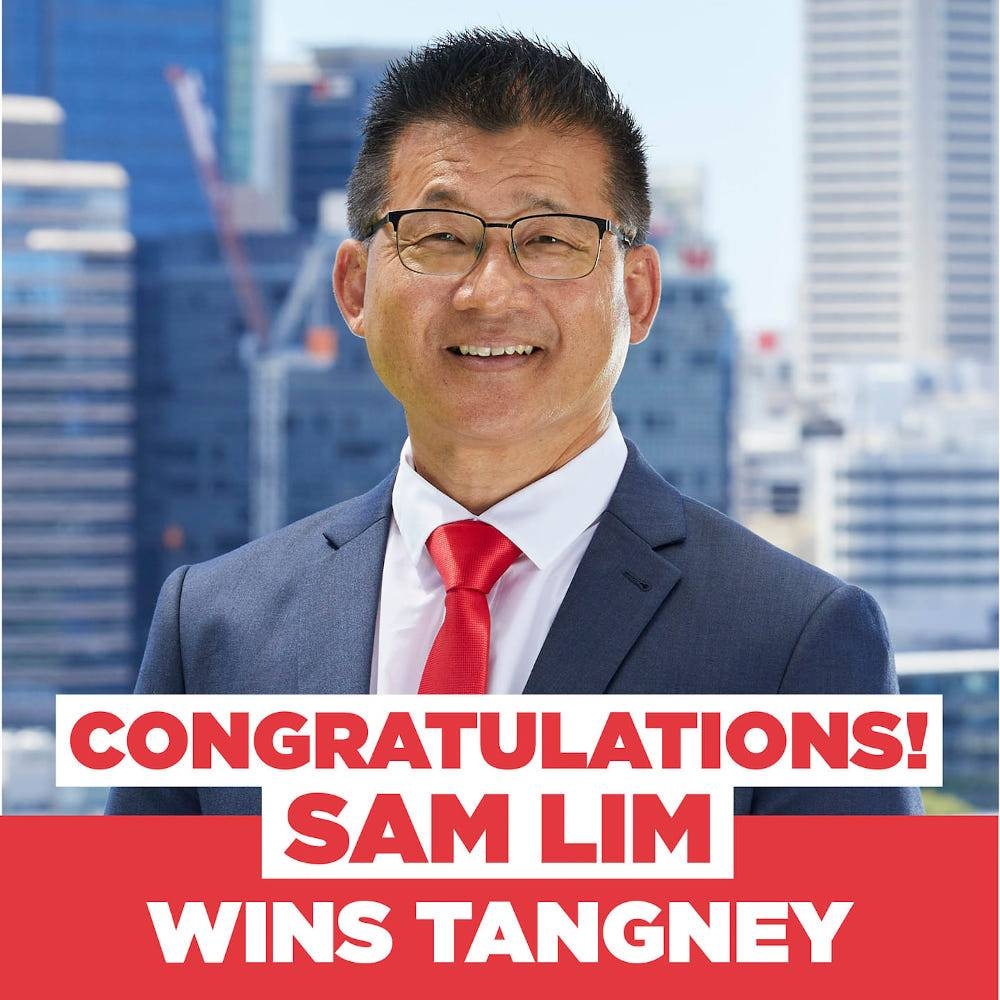 Sam Lim has been elected as an Australian member of Parliament after winning the Perth seat of Tangey today. — Picture via Facebook/WA Labor