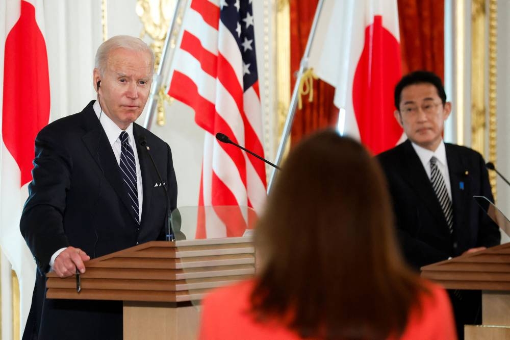 US President Joe Biden speaks during a joint news conference with Japan’s Prime Minister Fumio Kishida after their bilateral meeting at Akasaka Palace in Tokyo May 23, 2022. — Reuters pic 