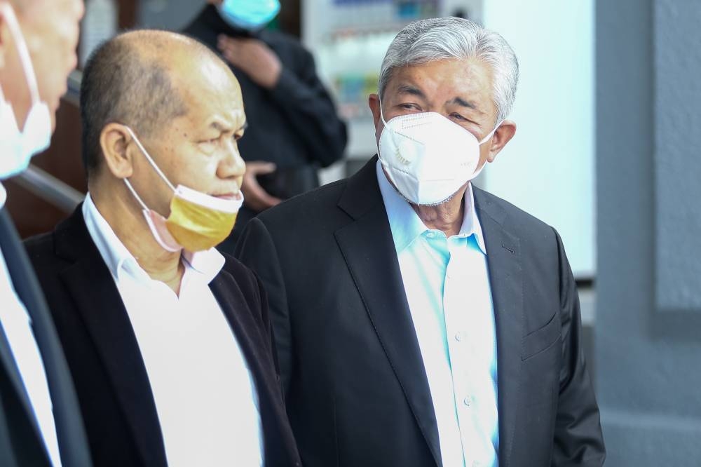 Datuk Seri Ahmad Zahid Hamidi is pictured leaving the Kuala Lumpur High Court May 23, 2022. — Picture by Devan Manuel