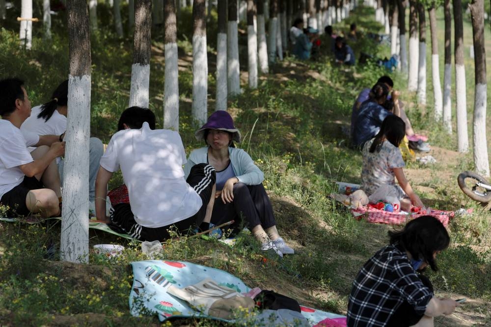 People have picnics at a park, amid the Covid-19 outbreak, in Beijing, China May 21, 2022. — Reuters pic