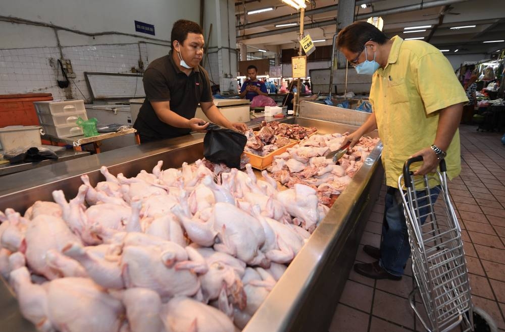A man buys chicken at Pasar Besar Kota Kinabalu, May 26, 2022. — Bernama pic 
