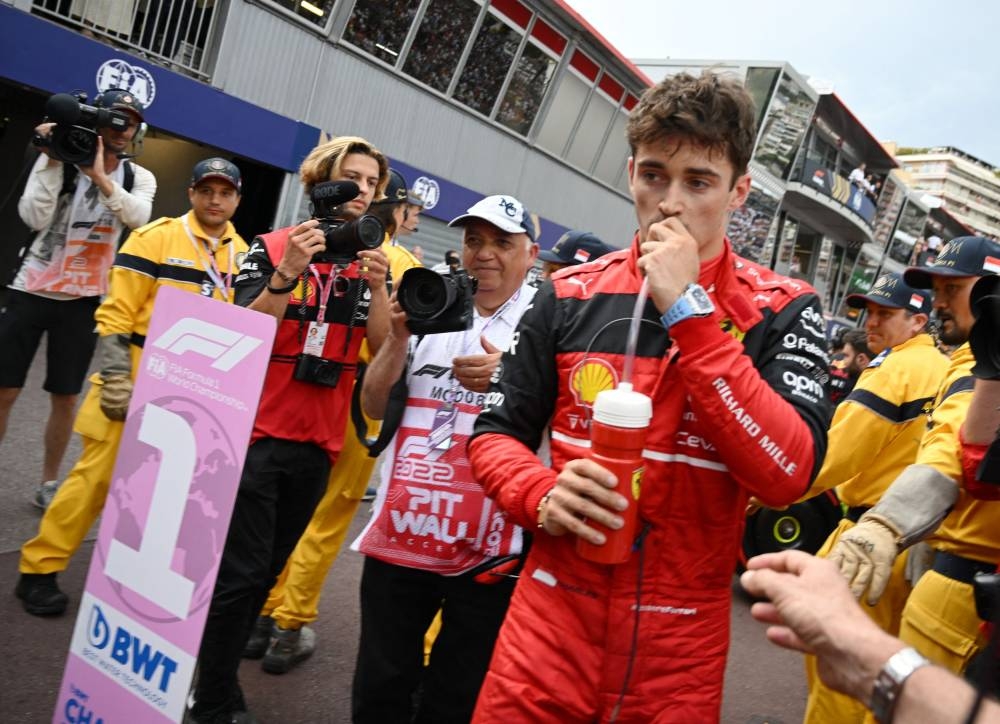 Ferrari's Charles Leclerc after qualifying in pole position at the Monaco Grand Prix in Monte Carlo May 28, 2022. — Reuters pic