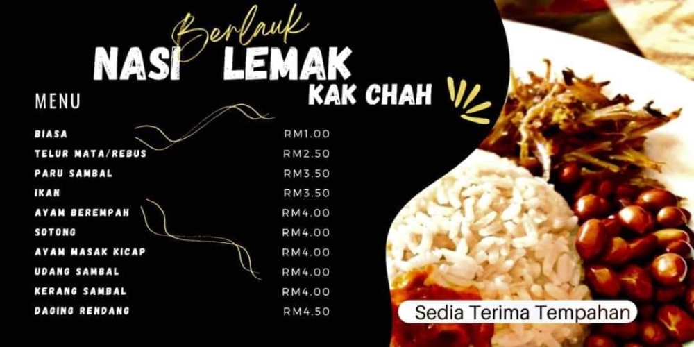 Some of her various lauk prices. — Picture via Facebook/TenteraTrollKebangsaanMalaysia