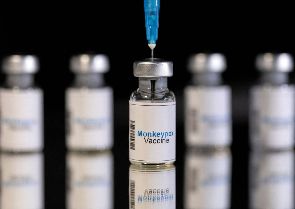 mock-up vials with monkeypox on them