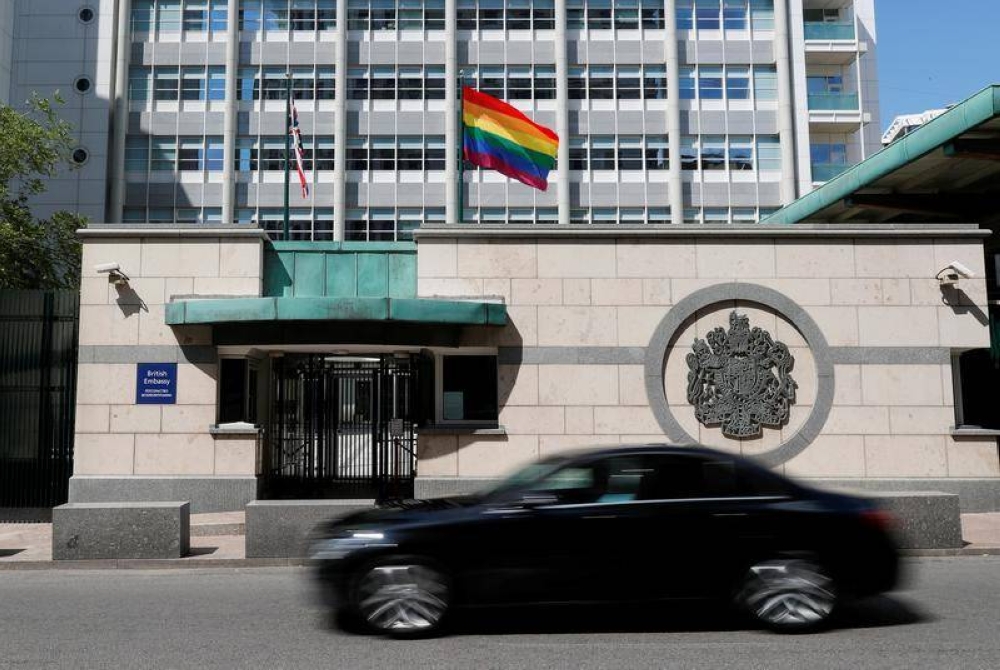 File picture shows a rainbow flag flying in support of the LGBT community at the British Embassy in Moscow, Russia June 27, 2020. — Reuters pic