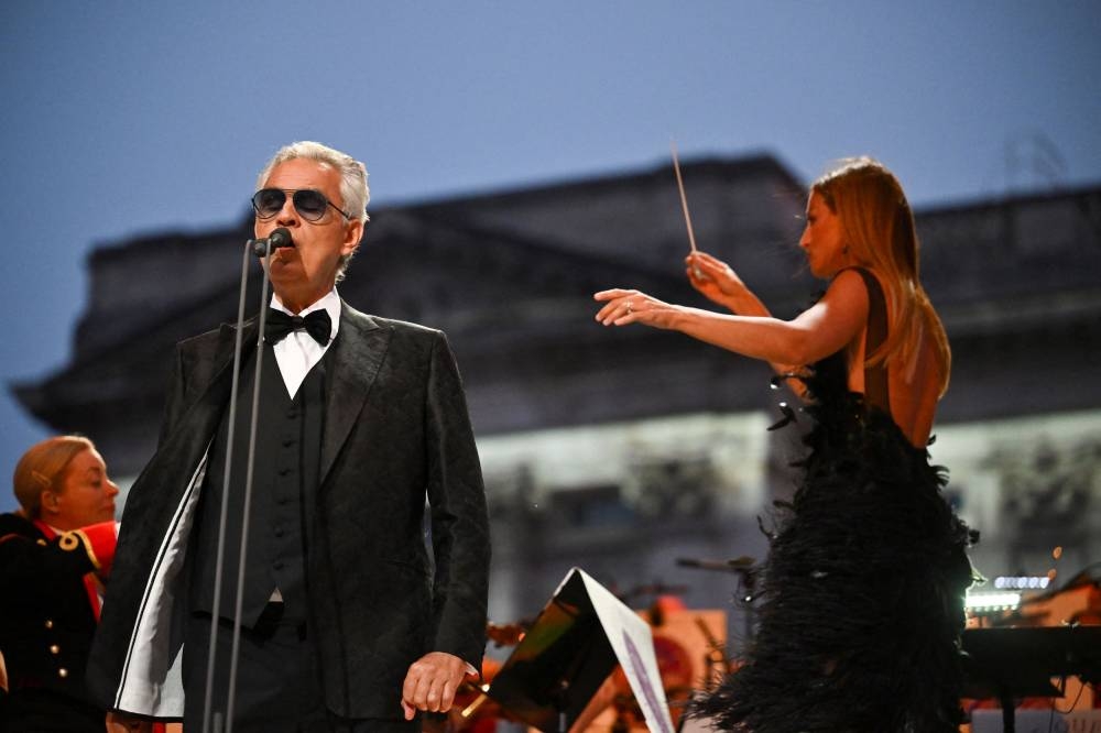 Andrea Bocelli performs onstage during the Platinum Party at the Palace in front of Buckingham Palace in London, Britain June 4, 2022. — Jeff J Mitchell/Pool via Reuters 