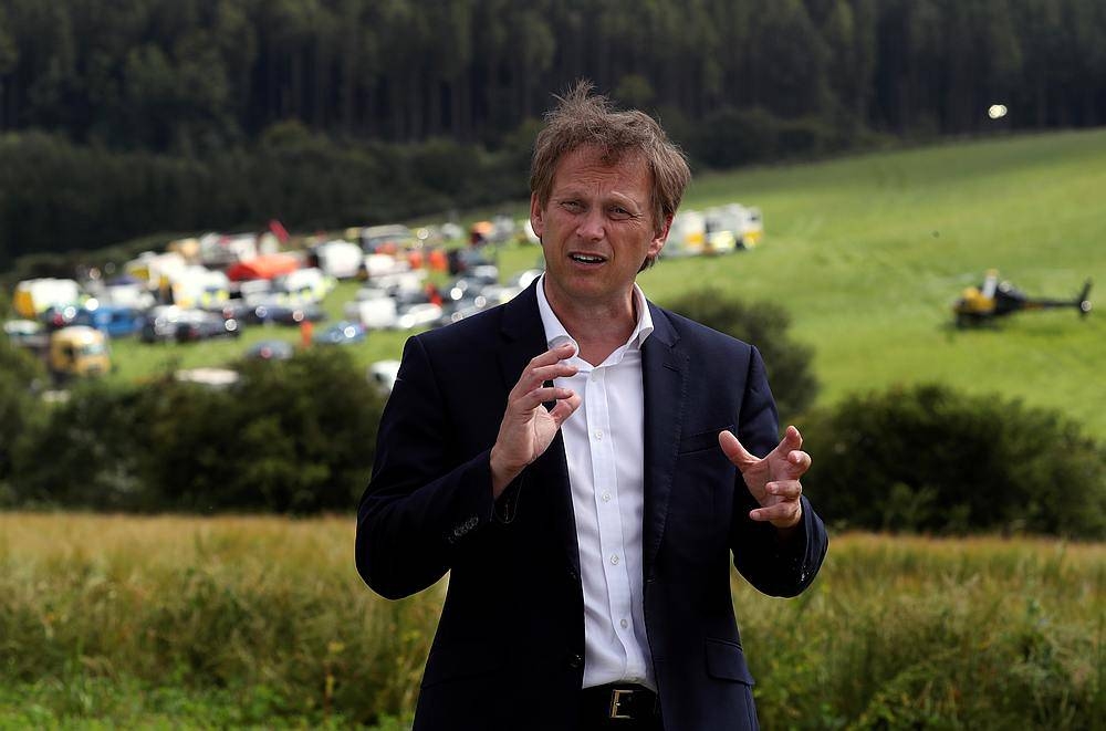 Britain's Secretary of State for Transport Grant Shapps speaks to reporters near Stonehaven, Scotland,  August 13, 2020. — Reuters pic