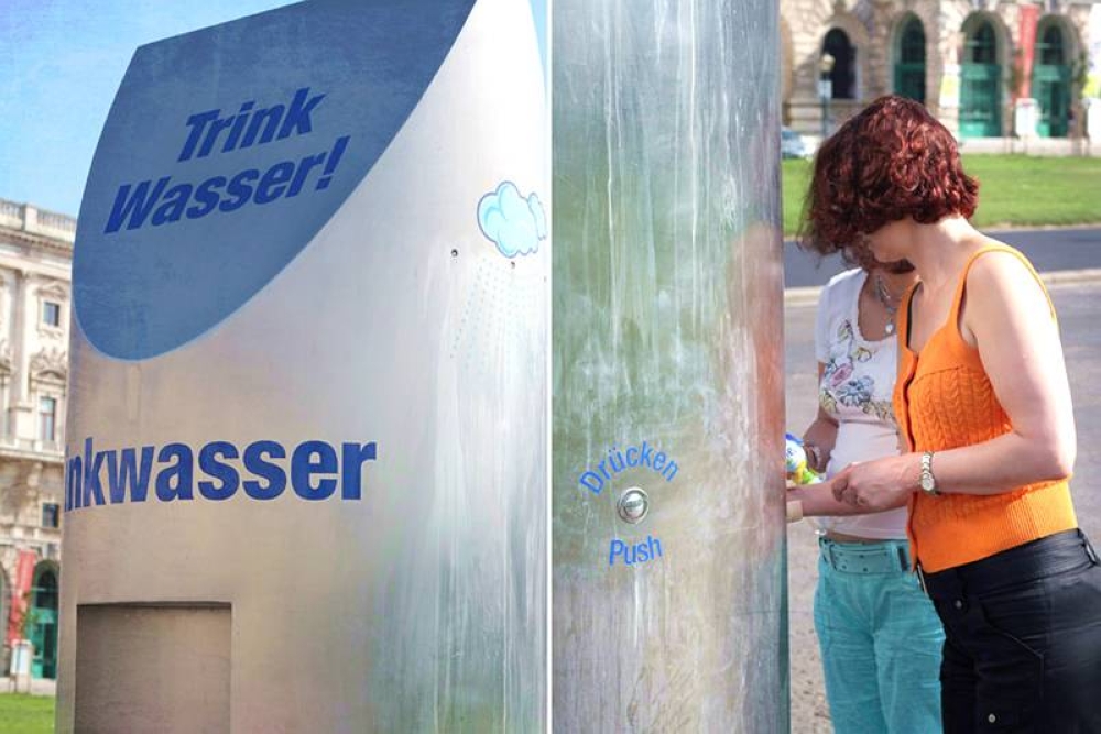 Viennese water fountains announce, 'Trink Wasser!' ('Drink water!' in German).
