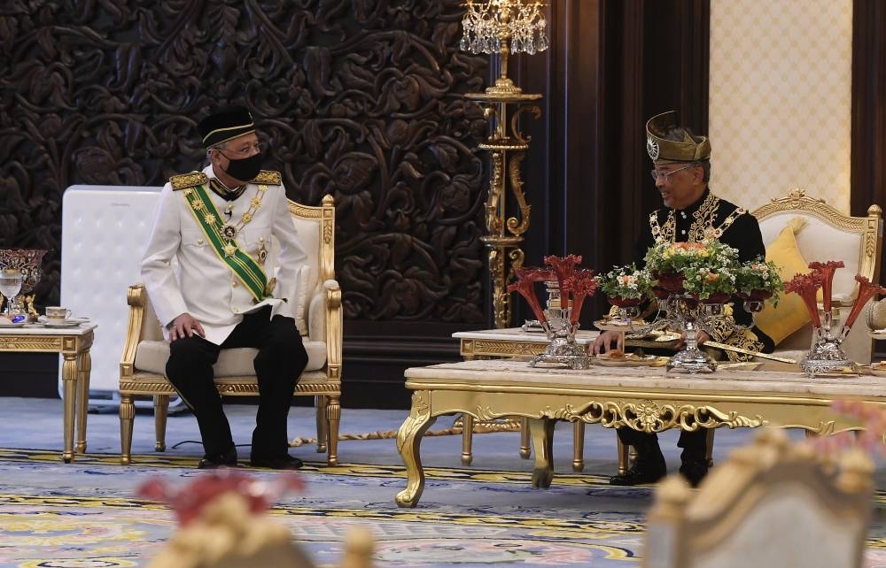 Prime Minister Datuk Seri Ismail Sabri Yaakob during an audience with the Yang di-Pertuan Agong on the latter's birthday at Istana Negara June 6, 2022. — Bernama pic