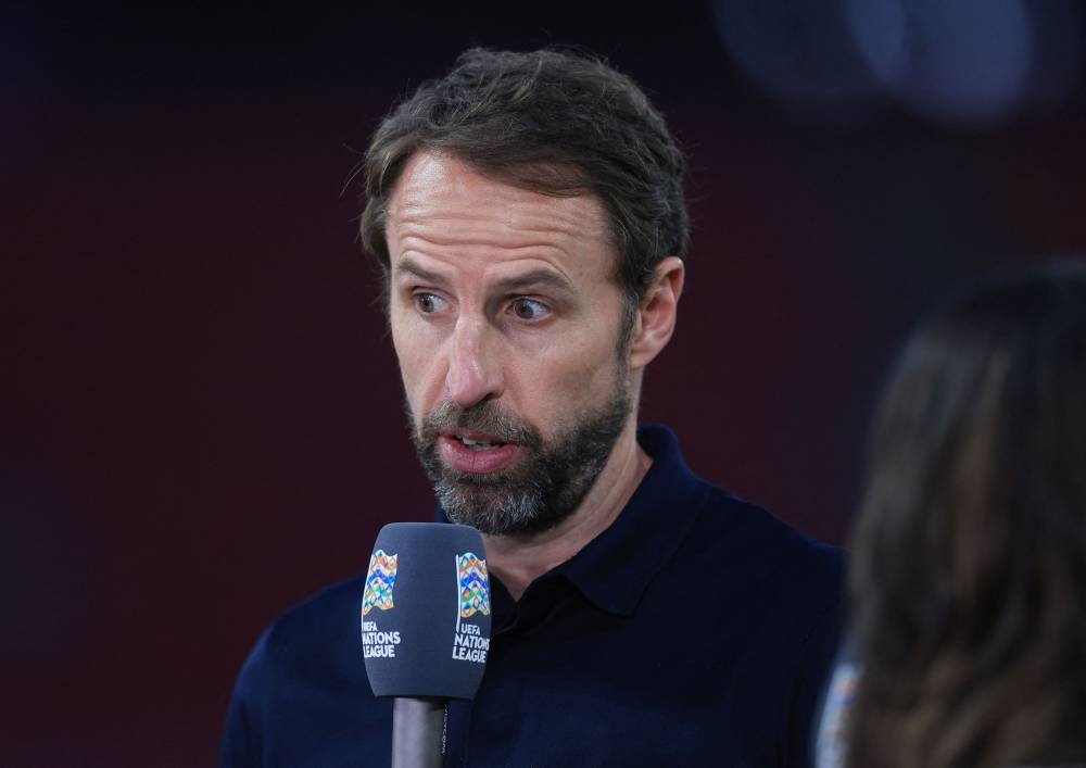 England manager Gareth Southgate is interviewed after the match against Hungary at the Puskas Arena Park, Budapest June 4, 2022. — Reuters pic