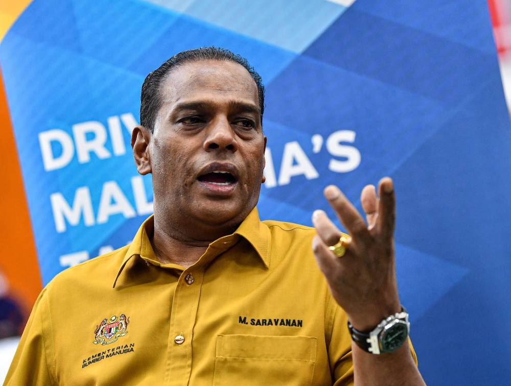 Resources Minister Datuk Seri M. Saravanan speaks during a press conference in Tapah June 7, 2022. — Bernama pic