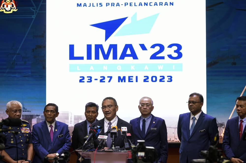 Senior Defence Minister Datuk Seri Hishammuddin Hussein at the press conference for the pre-launch of the Langkawi International Maritime and Aerospace (Lima) Exhibition 2023 at Wisma Pertahanan in Kuala Lumpur, June 8, 2022. — Bernama pic 