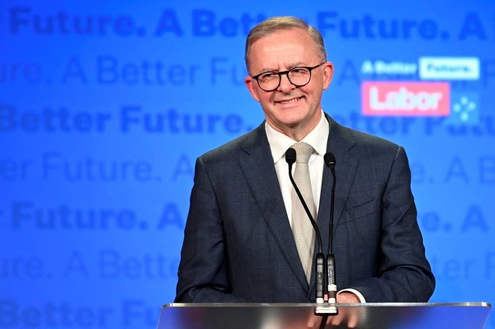 Anthony Albanese, leader of Australia's Labor Party, addresses supporters after incumbent Prime Minister and Liberal Party leader Scott Morrison conceded defeat in the country's general election, in Sydney, Australia May 21, 2022. — Reuters pic
