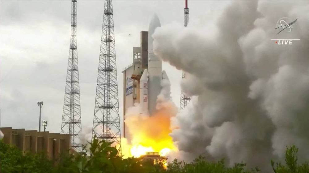 Arianespace's Ariane 5 rocket, with Nasa’s James Webb Space Telescope onboard, launches from Europe’s Spaceport, the Guiana Space Center in Kourou, French Guiana December 25, 2021 in a still image from video. — Nasa/NasaTV/Handout via Reuters