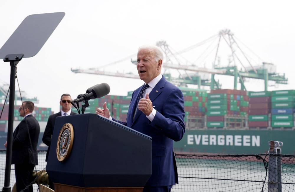 US President Joe Biden speaks during a visit to the Port of Los Angeles, during the Ninth Summit of the Americas in Los Angeles, California June 10, 2022. ― Reuters pic