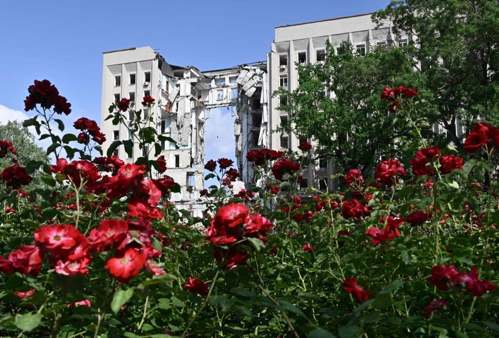 This photograph taken on June 10, 2022, shows the regional government building destroyed by a Russian missile strike in March 2022, in the southern Ukrainian city of Mykolaiv, amid the Russian invasion of Ukraine. — AFP pic