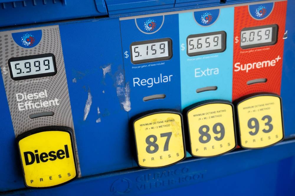 A gas pump displays the price of fuel at a gas station in McLean, Virginia, June 10, 2022. ― AFP pic
