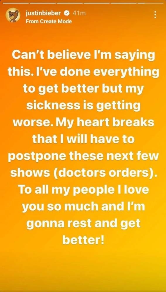 Bieber shared that he will taking the time off to recover. — Picture via Instagram.com/justinbieber