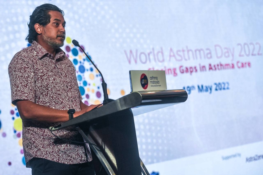 Health Minister Khairy Jamaluddin speaks during the re-launch of the ‘Asthma Malaysia Website’ at the World Asthma Day 2022 Programme at Connexion Conference & Event Centre (CCEC), Bangsar South May 19, 2022. — Picture by Hari Anggara