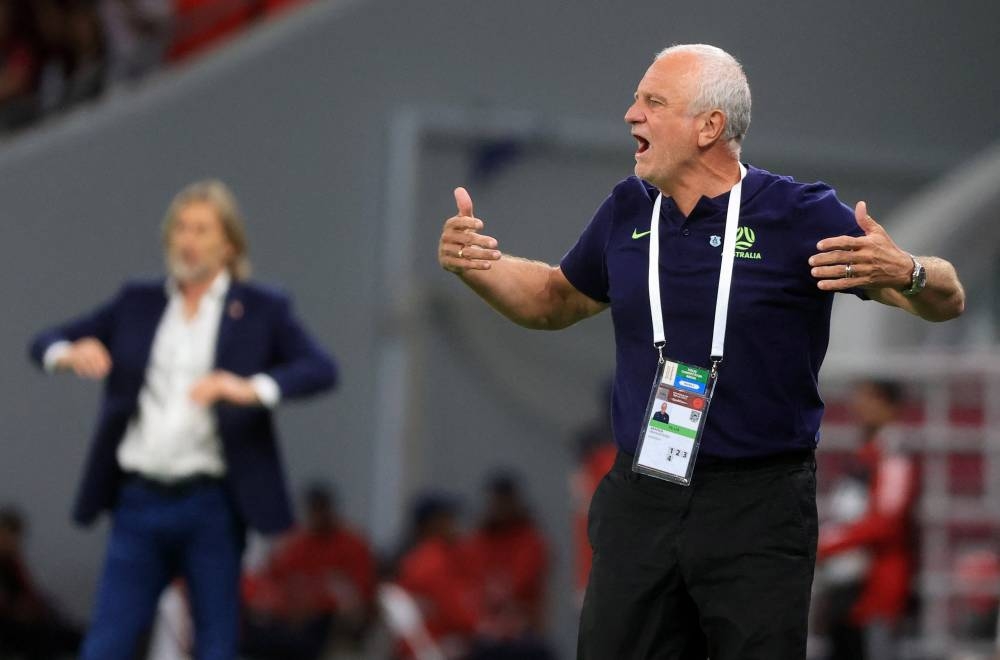 Australia coach Graham Arnold during the match against Peru June 14, 2022. ― Reuters pic
