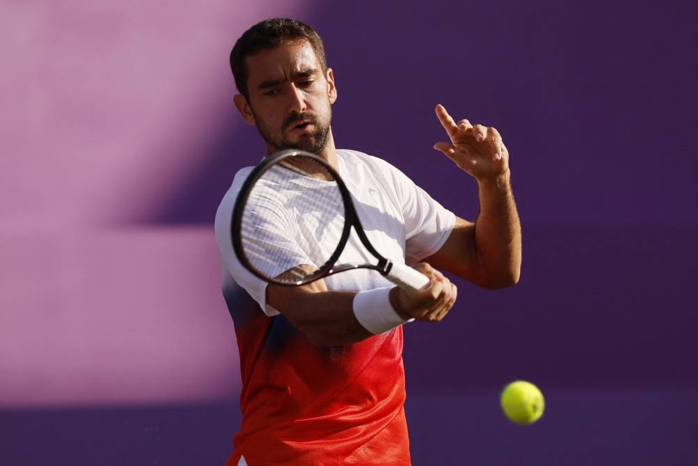 Croatia's Marin Cilic in action during his second round match against Kazakhstan's Alexander Bublik at the Queen's Club, London June 15, 2022. — Reuters pic