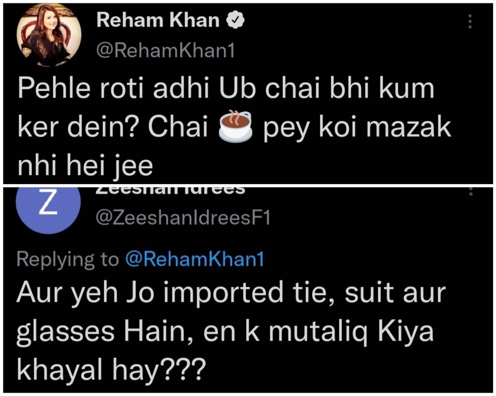 Social media users reacting to Ahsan Iqbal's appeal. — Picture via twitter.com/RehamKhan1, twitter.com/ZeeshanIdressF1