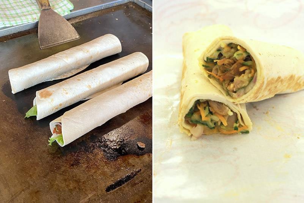 There's also shawarma that is great for a meal on the go (left). The shawarma makes a nice light meal with grilled chicken and vegetables paired with a sweet tasting sauce (right).