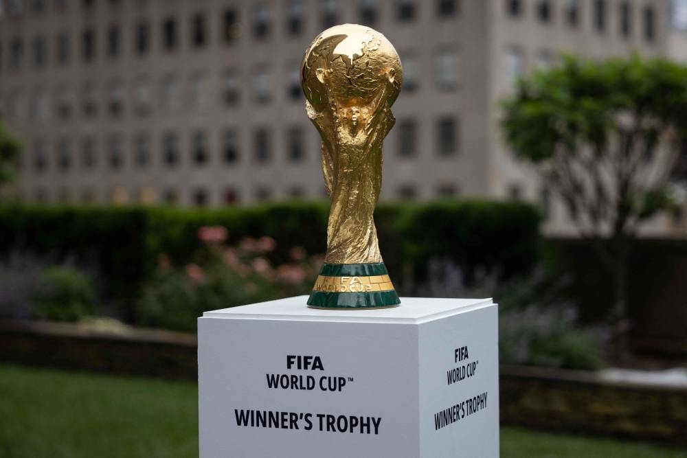The Fifa World Cup trophy is displayed during an event in New York after an announcement related to the staging of the Fifa World Cup 2026, on June 16, 2022. — AFP pic