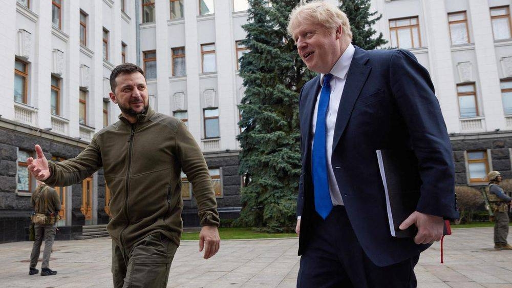 Ukrainian President Volodymyr Zelensky (left) welcoming British Prime Minister Boris Johnson ahead of their meeting in Kyiv. — Ukrainian Presidential Press Service / AFP pic