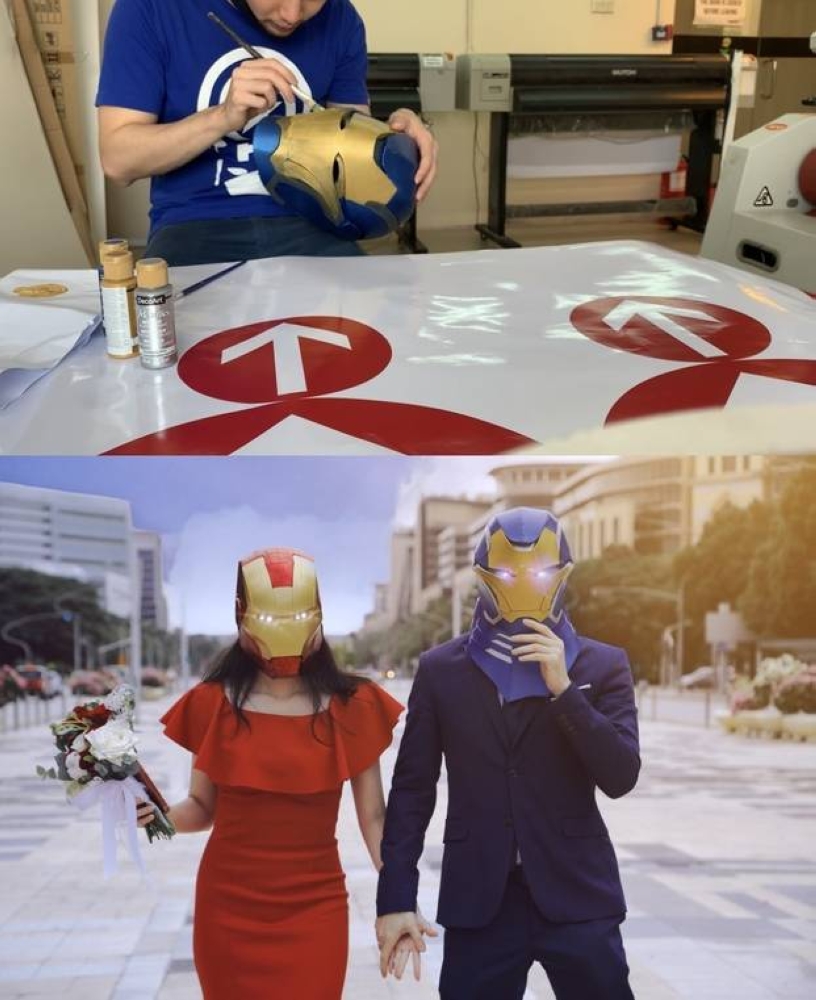 Wong (top) had made many of the additional props and costume embellishments himself, including these Ironman replicas. — Picture courtesy of Benjamin Wong and Megan Chin