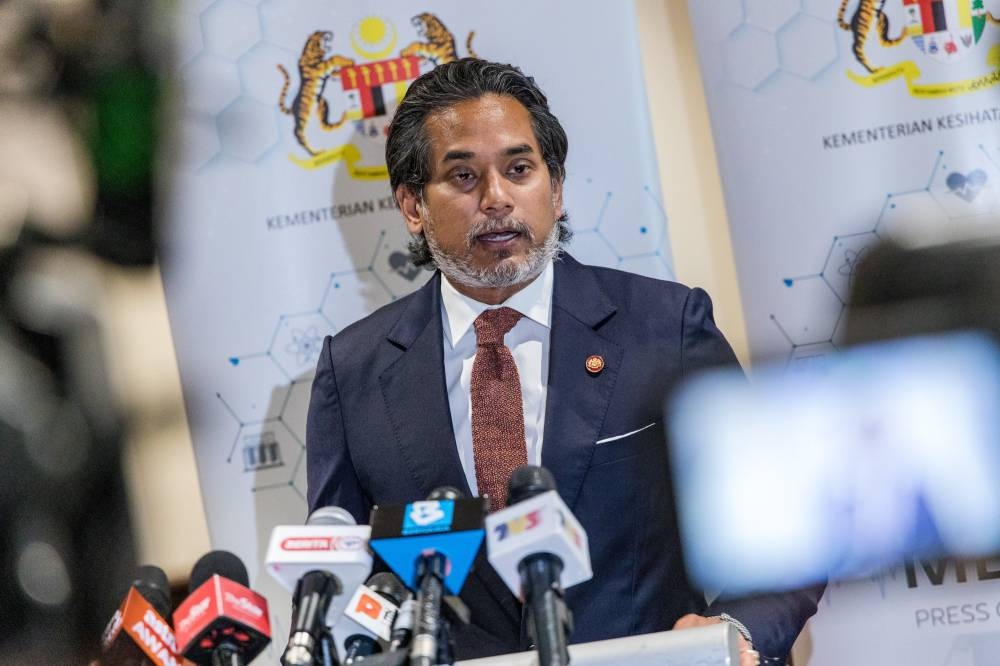 Health Minister Khairy Jamaluddin speaks during a press conference in Petaling Jaya June 21, 2022. — Picture by Firdaus Latif