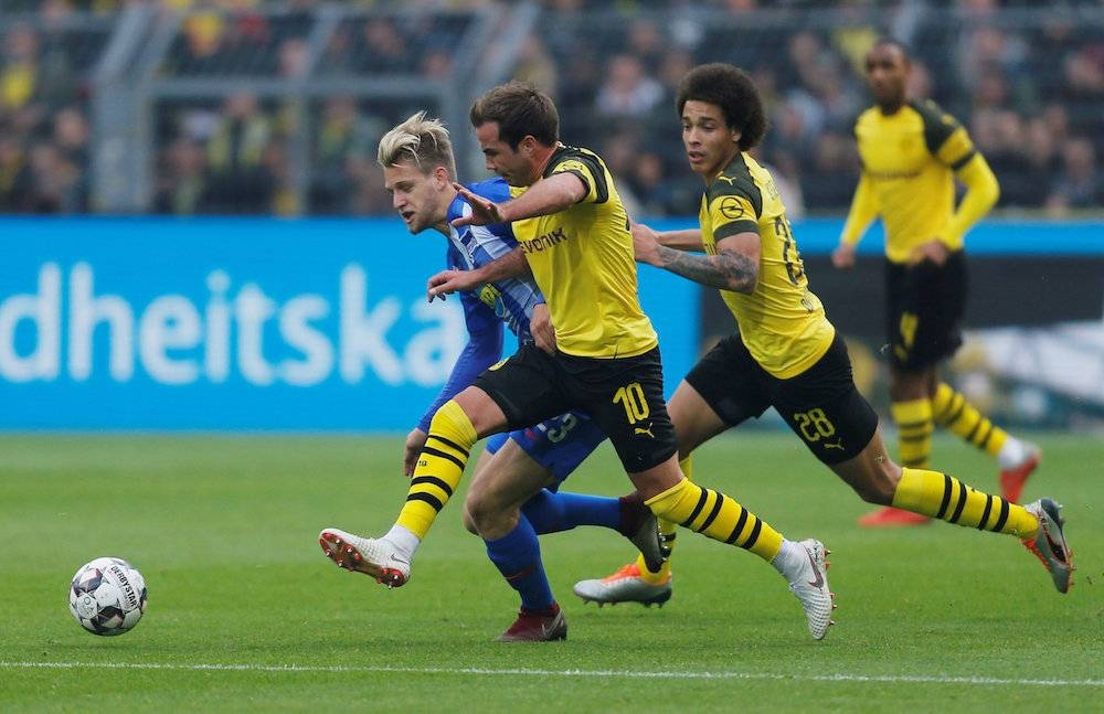 File picture of Borussia Dortmund’s Mario Goetze in action with Hertha Berlin’s Arne Maier during their Bundesliga match in Dortmund October 27, 2018. — Reuters pic