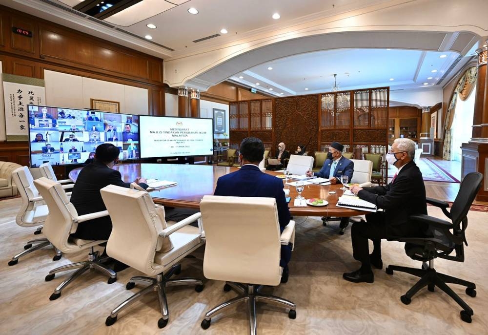 Prime Minister Datuk Seri Ismail Sabri Yaakob chairs the Malaysia Climate Change Action Council (MyCAC) meeting which was held online, June 21, 2022. — Picture courtesy of the Prime Minister’s Office