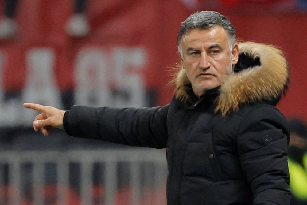 OGC Nice coach Christophe Galtier gestures during the Coupe de France semi-final against Versailles at the Allianz Riviera, Nice March 1, 2022. — Reuters pic 