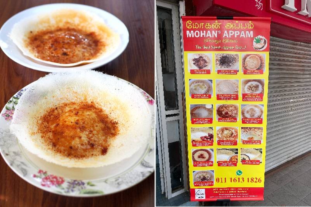 Brown sugar with your plain 'appam' gives it a slight richness while the popular 'appam' with peanuts has a light, toasted peanut aroma (left). Look for this sign at the bottom of the shoplot that is at the other end of TMC Supermarket (right).