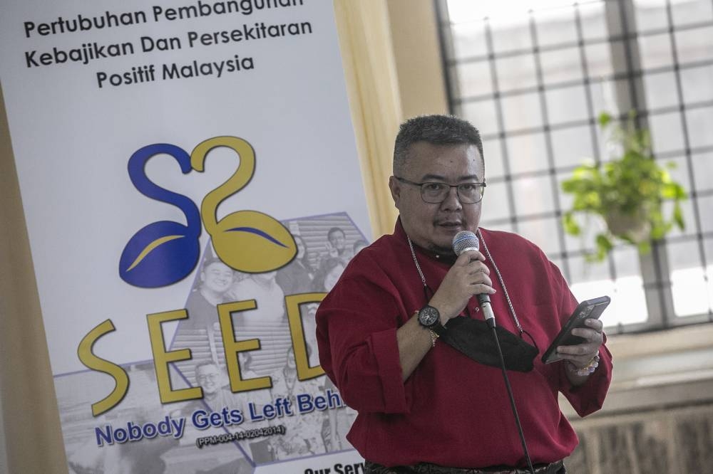 Executive director SEED Foundation Mitch Yusmar speaks during the reopening of SEED drop-in centre at Jalan Raja Laut, Kuala Lumpur, June 24, 2022. — Picture by Hari Anggara