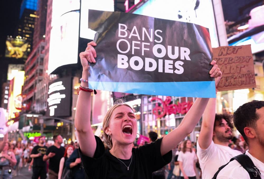 People protest the Supreme Court decision to overturn Roe v Wade abortion decision in New York City, New York, US, June 24, 2022. Picture taken June 24, 2022. — Reuters pic
