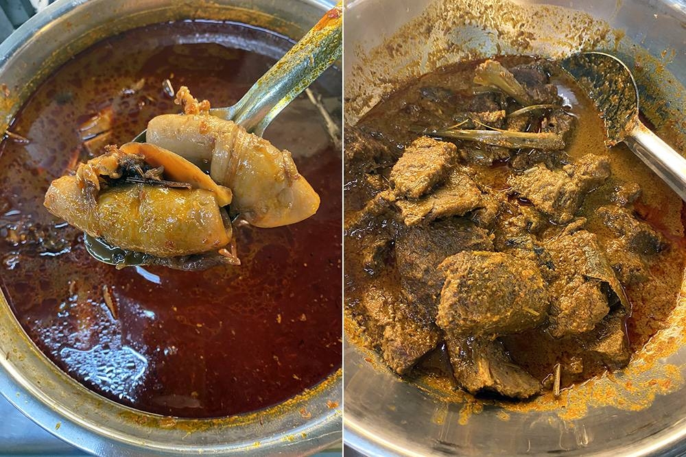 The pieces of 'sambal sotong' are huge here (left). The 'rendang daging' is fragrant and tender to the bite (right).