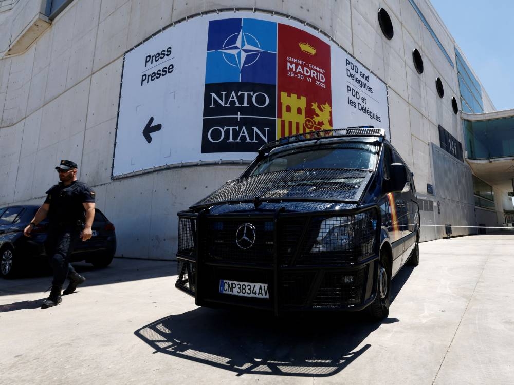Police keep guard inside the Madrid Fair ahead of Nato Summit, in Madrid, Spain, June 27, 2022. — Reuters pic
