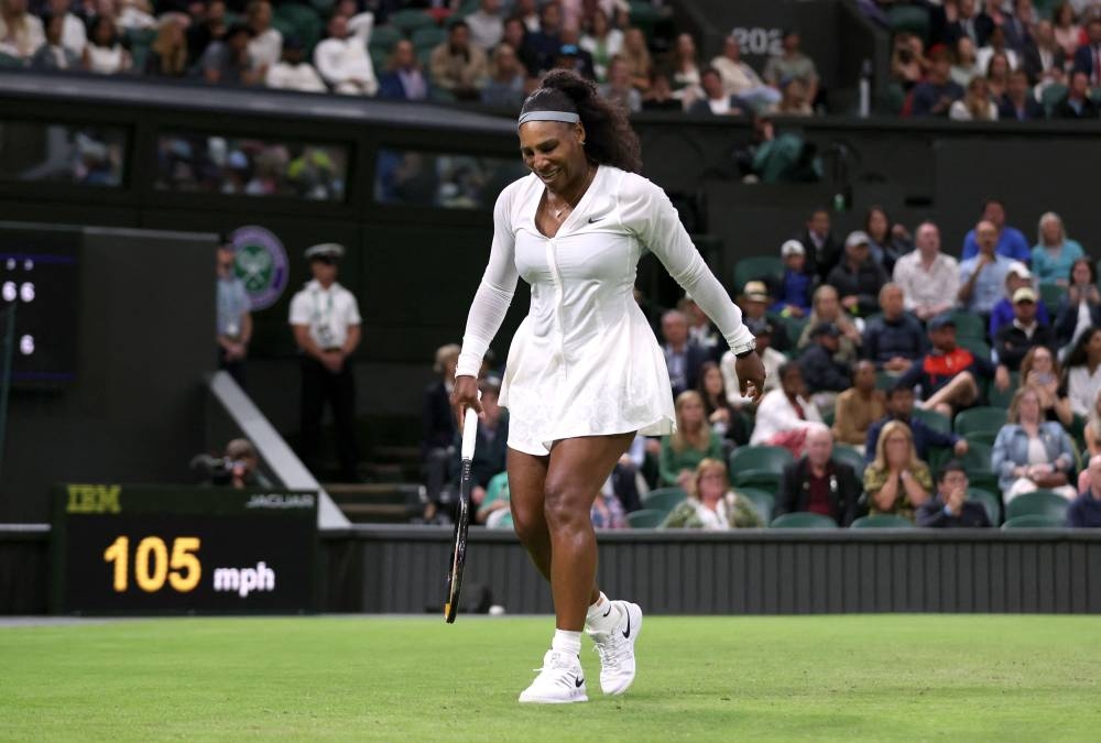Serena Williams reacts during her first round match against France's Harmony Tan at the All England Lawn Tennis and Croquet Club, London June 28, 2022. — Reuters pic  