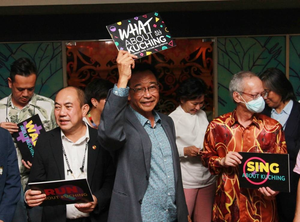 Sarawak Minister of Tourism, Creative Industry and Performing Arts, Datuk Seri Abdul Karim Rahman Hamzah (centre) at the WAK 2022 Call For Proposal event in Kuching, June 30, 2022. — Bernama pic 